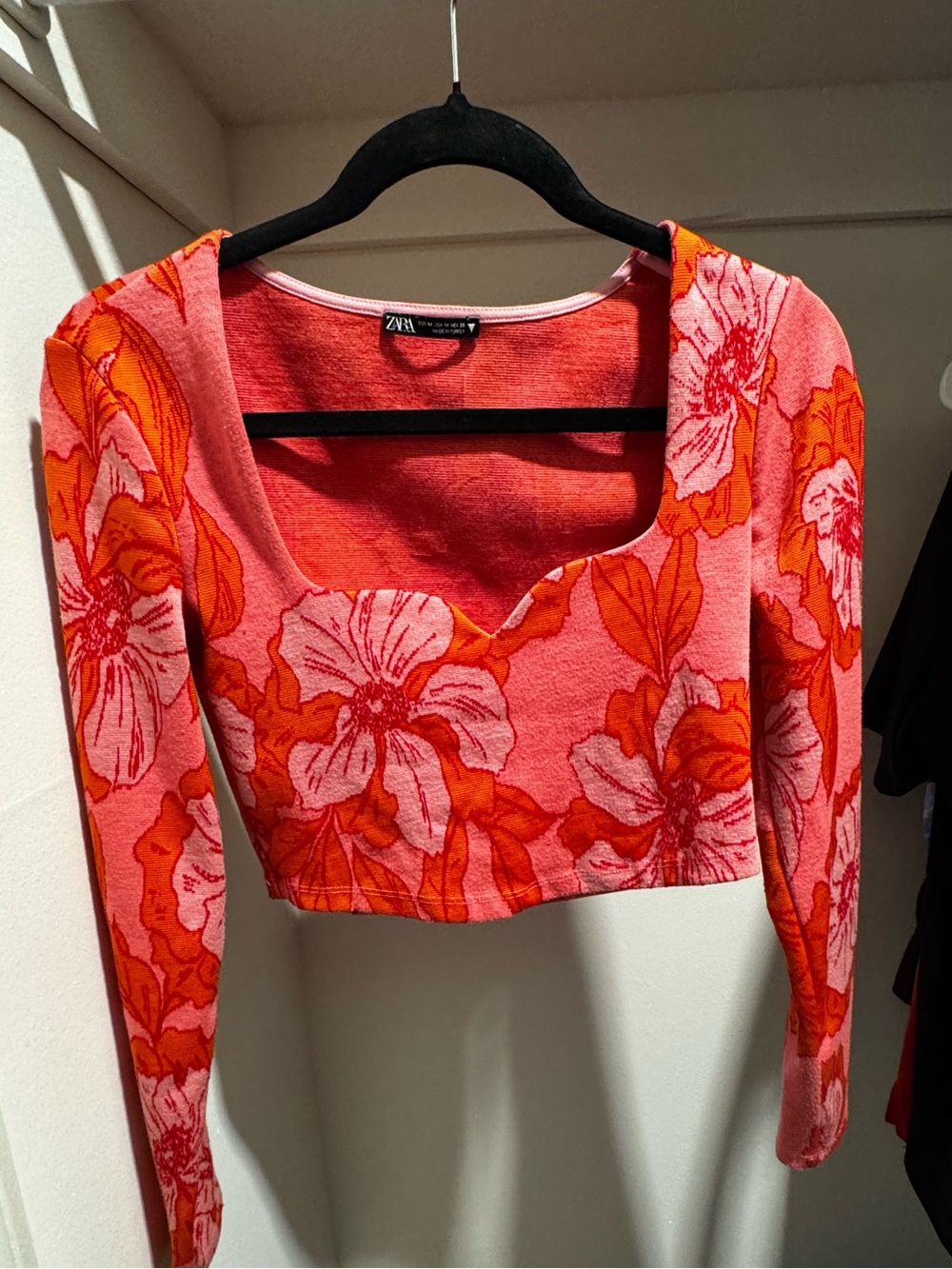 Zara Pink & Orange Floral Square-Neck Crop Top
